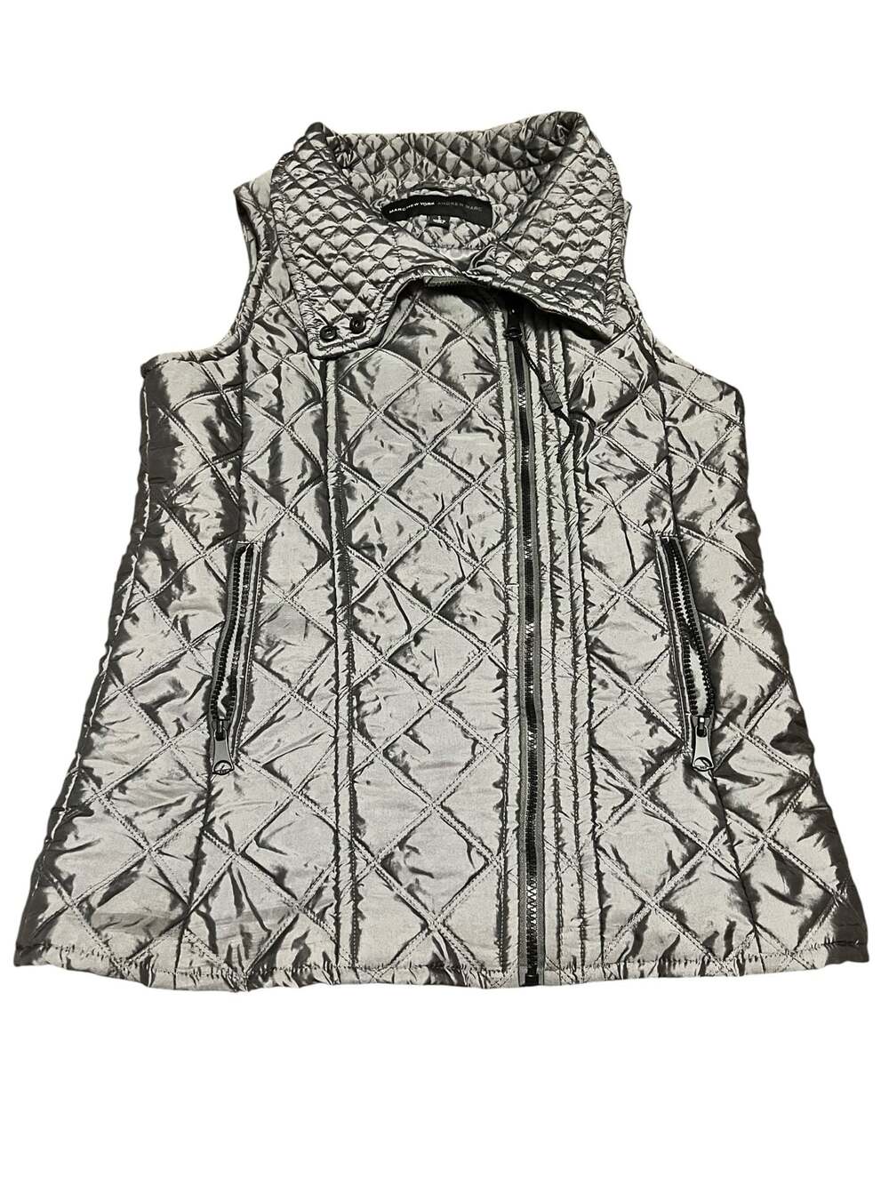 Marc New York Andrew Marc Women's Metallic Gray Quilted Asymmetrical Vest